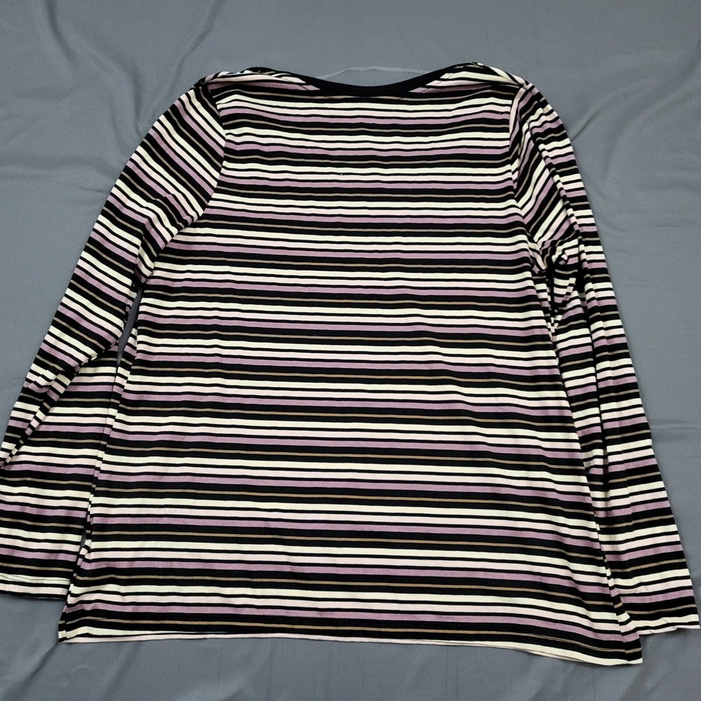 Ava & Viv Womens 1X Striped Long Sleeve Scoop Neck Tee Black Purple Pink NEW - Picture 2 of 14